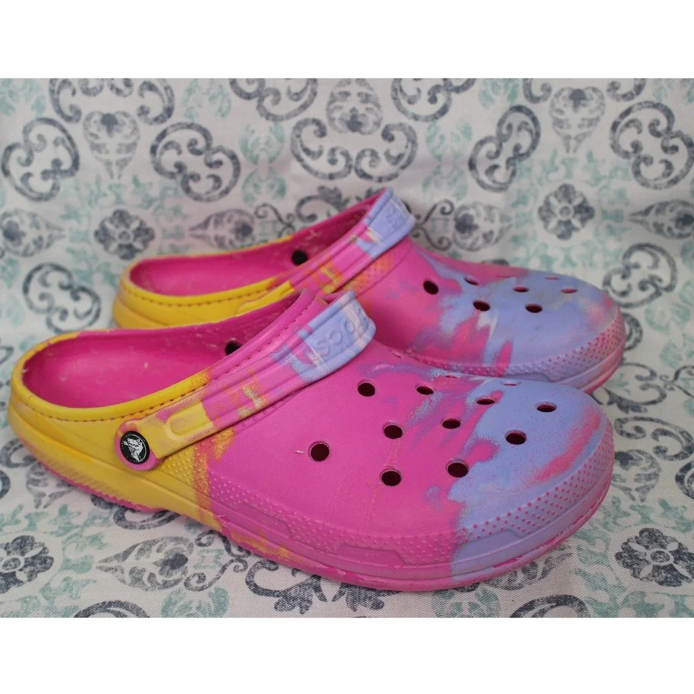 Crocs Classic‎ Clog Tie Dye Pink Yellow Blue Adult M12 Slip On